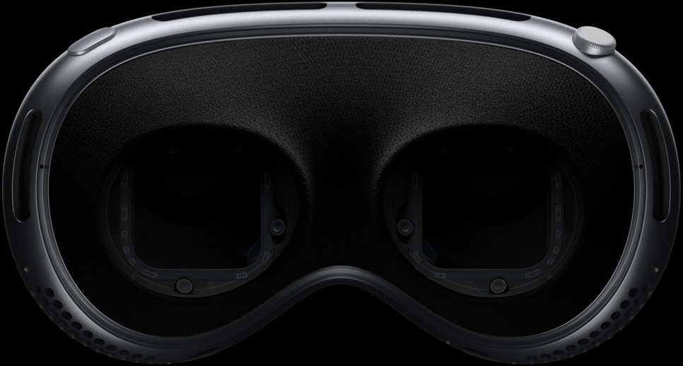 Inside view of Apple Vision Pro showing the eye-tracking LEDs and infrared cameras