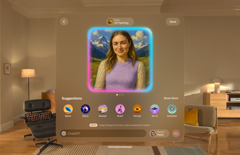 A custom portrait created with Image Playground on Apple Vision Pro