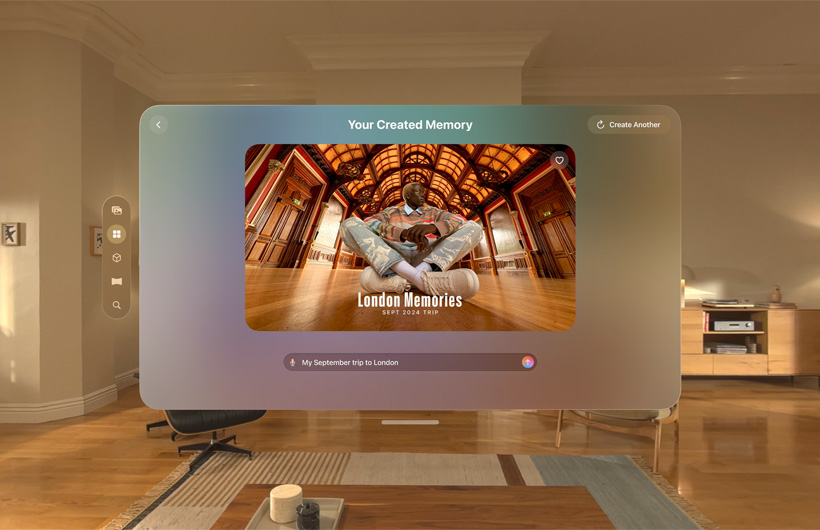 A custom memory movie created with Apple Intelligence in the Photos app on Apple Vision Pro