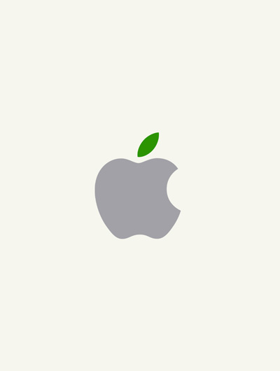 The Apple logo with a leaf, representing environmental sustainability